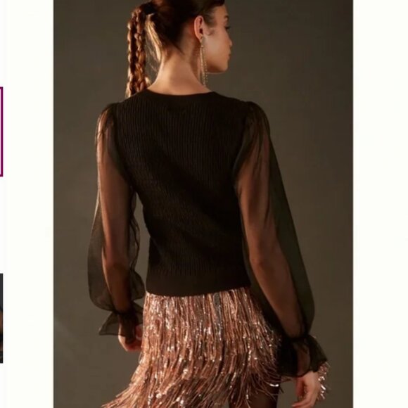 Anthropologie Maeve Twofer Sheer Sleeve Black Sweater S - Picture 3 of 14